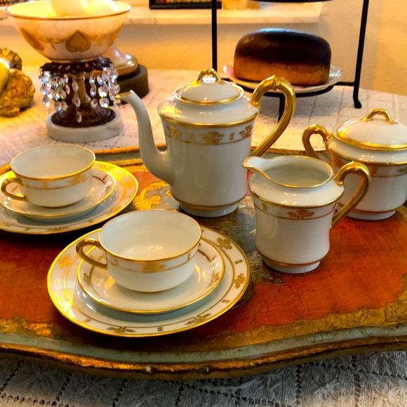 EUC- Antique Haviland France Deco HP Breakfast Set for two - Picture 2 of 15